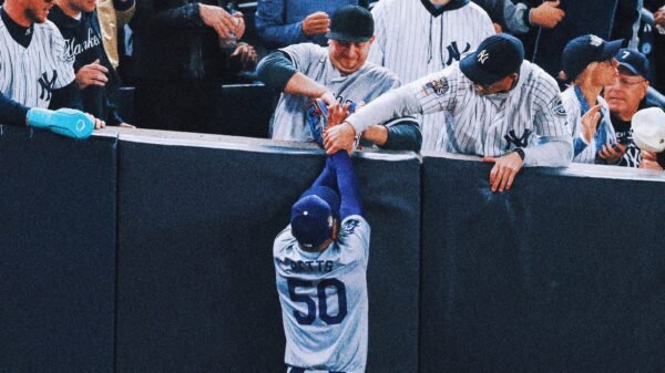 Yankee Stadium fan ejected for prying ball out of Mookie Betts' glove at World Series