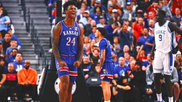 No. 1 Kansas holds off No. 11 Duke 75-72 in tense Vegas Showdown