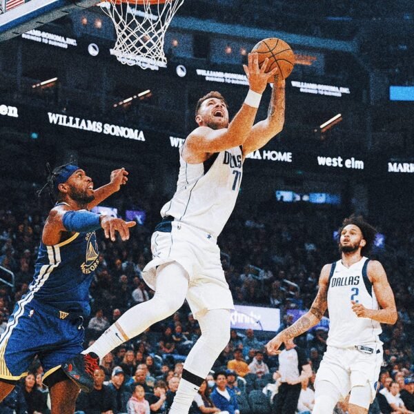 Luka Dončić has triple-double with season-best 45 points in Mavs' 143-133 win over Warriors