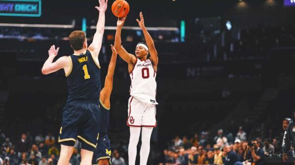 No. 14 Oklahoma edges No. 24 Michigan 87-86 thanks to late 4-point play